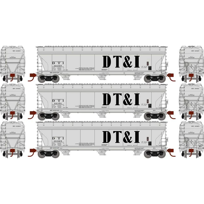 Athearn Genesis 15856 - ACF 4600 3-Bay Hopper Detroit, Toledo And Ironton (DTI) 10307, 10351, 10365 - HO Scale 3 Athearn Genesis 15856 - ACF 4600 3-Bay Hopper Detroit, Toledo And Ironton (DTI) 10307, 10351, 10365 - HO Scale
