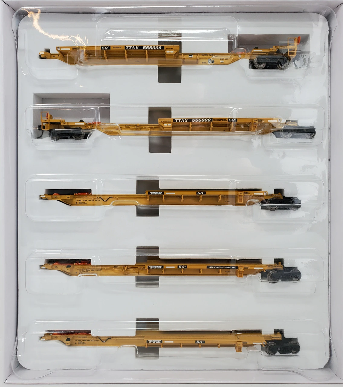 Bowser 42827 - Trinity 53' "RAF 53C" 5 Unit Spine Car TTAX 555180 - HO Scale 3 Bowser 42827 - Trinity 53' "RAF 53C" 5 Unit Spine Car TTAX 555180 - HO Scale