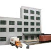 Lunde QBHODH5 - 5-Story Building W/2 Overhead Doors, Loading Dock & Covered Dock - Keyrail- HO Scale