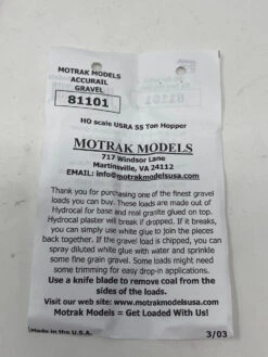 Motrak Models 81101 - Gravel Load For Accurail 2 Bay Hopper- HO Scale